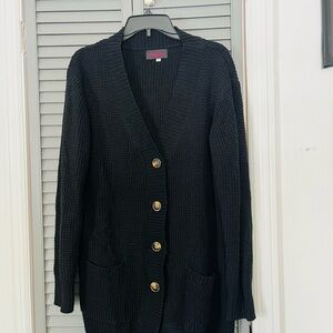 Women's Black Chunky Knit Cardigan with Gold Buttons